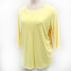 Quacker Factory Plus Yellow Valentine's Day Studs Shirt Top Tunic 2X